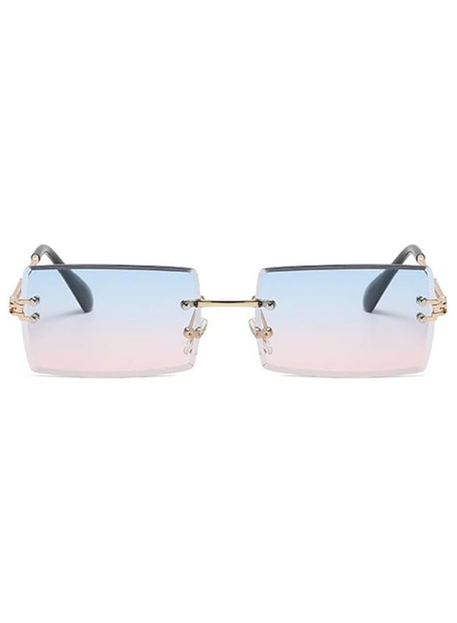 Trendy Rimless Vintage Rectangular Sunglasses, Frameless Square Glasses Block the Sun, Metal Frame Gradient Color Stylish Eyewear for Women and Men