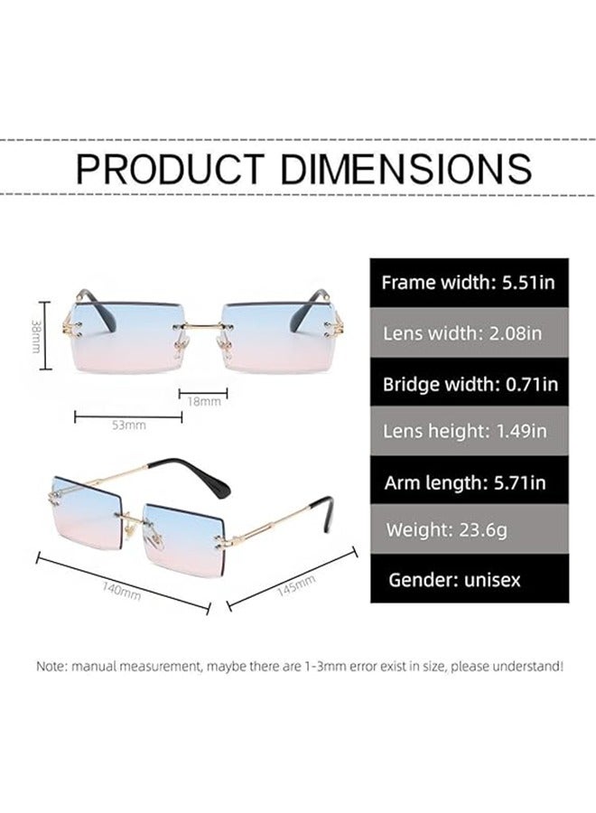 Trendy Rimless Vintage Rectangular Sunglasses, Frameless Square Glasses Block the Sun, Metal Frame Gradient Color Stylish Eyewear for Women and Men