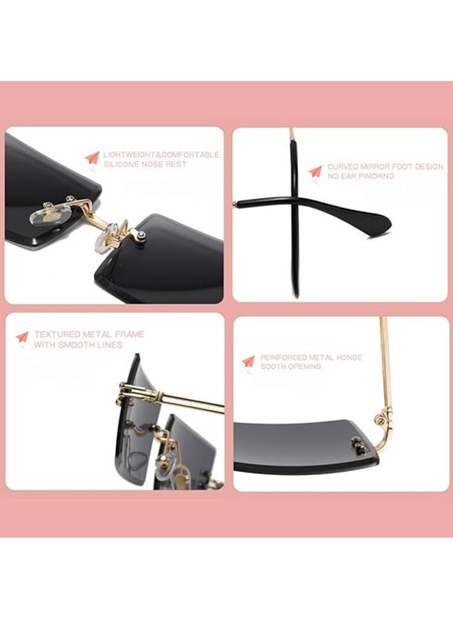 Trendy Rimless Vintage Rectangular Sunglasses, Frameless Square Glasses Block the Sun, Metal Frame Gradient Color Stylish Eyewear for Women and Men