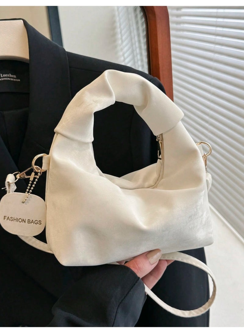 Shein Solid Color Crescent Handbag, Fashionable Detachable Shoulder Strap Crossbody Bag, Elegant Dumpling Bag Dual Use As Phone Pouch, Minimalist Commute & Travel Top Handle Underarm Bag, Small Zipper Baguette Bag For Women Daily Use - Image 5