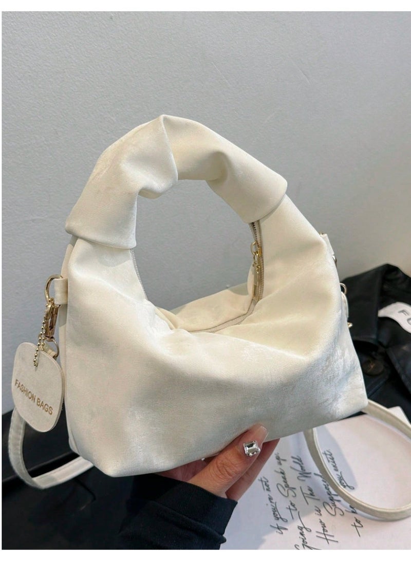 Shein Solid Color Crescent Handbag, Fashionable Detachable Shoulder Strap Crossbody Bag, Elegant Dumpling Bag Dual Use As Phone Pouch, Minimalist Commute & Travel Top Handle Underarm Bag, Small Zipper Baguette Bag For Women Daily Use - Image 1