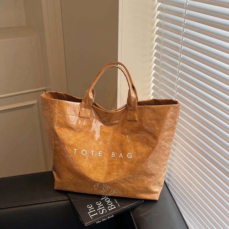 Bright Face Jelly Large Bag Women'S New Fashion Kraft Paper Tote Bag Large Capacity Commuter Handbag All-Match - Image 2