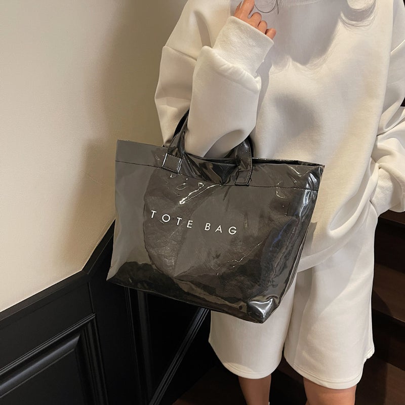 Bright Face Jelly Large Bag Women'S New Fashion Kraft Paper Tote Bag Large Capacity Commuter Handbag All-Match - Image 3