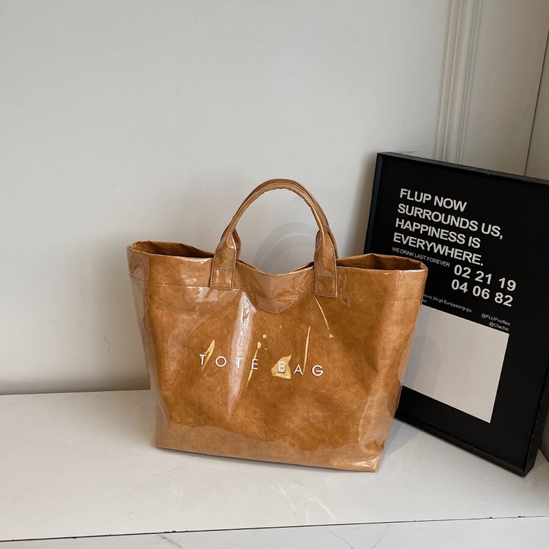 Bright Face Jelly Large Bag Women'S New Fashion Kraft Paper Tote Bag Large Capacity Commuter Handbag All-Match - Image 1