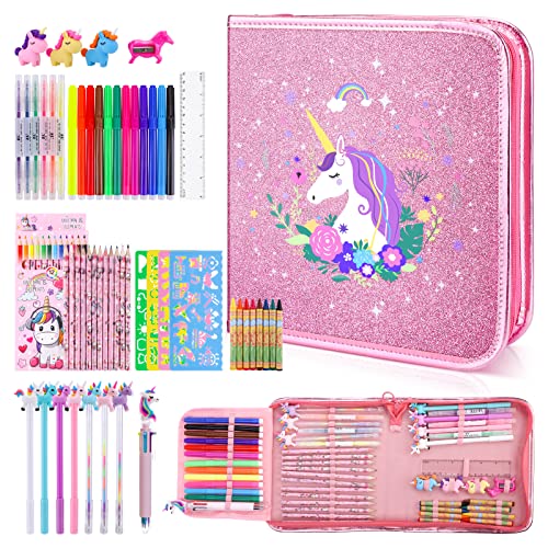 MAIGOZON Fruit Scented Markers Set 56Pcs with Glitter Unicorn Pencil Case StationeryArt Supplies for Kids Ages 468 Art Coloring Kits BoxGifts Toy for Girls Age 57PencilCrayon Drawing Stuff - Image 1