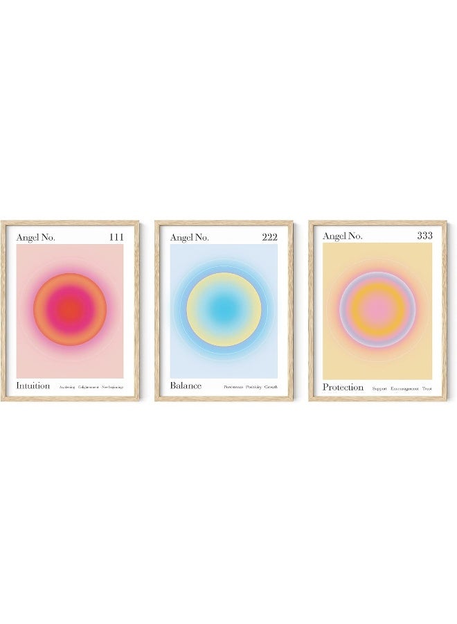 Home Trove ALAYRA Angel Number Wall Art - Set of 3 Positive Frameable Art, Angel Number Posters, Y2k Room Decor, Aura Wall Art Bedroom Aesthetic, Preppy Wall Decor, Aura Posters (Beige Frame, 12x16) - Image 1
