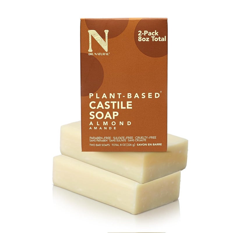 Dr Natural Pure Castile Soap Almond 2 Pcs  PlantBased  Made with Shea Butter  Rich in Coconut and Olive Oils  ParabenFree SulfateFree CrueltyFree  Moisturizing Soap