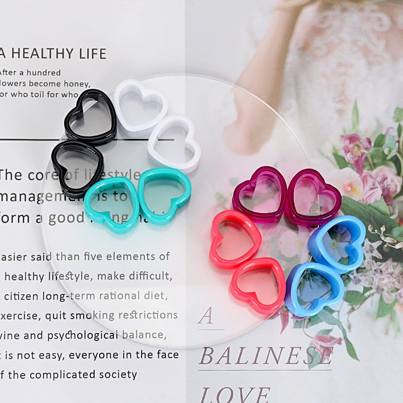 Qmcandy 6 Pairs Acrylic Heart Shape Ear Tunnels Plugs Colorful Gauges for Ears 0g - Image 5
