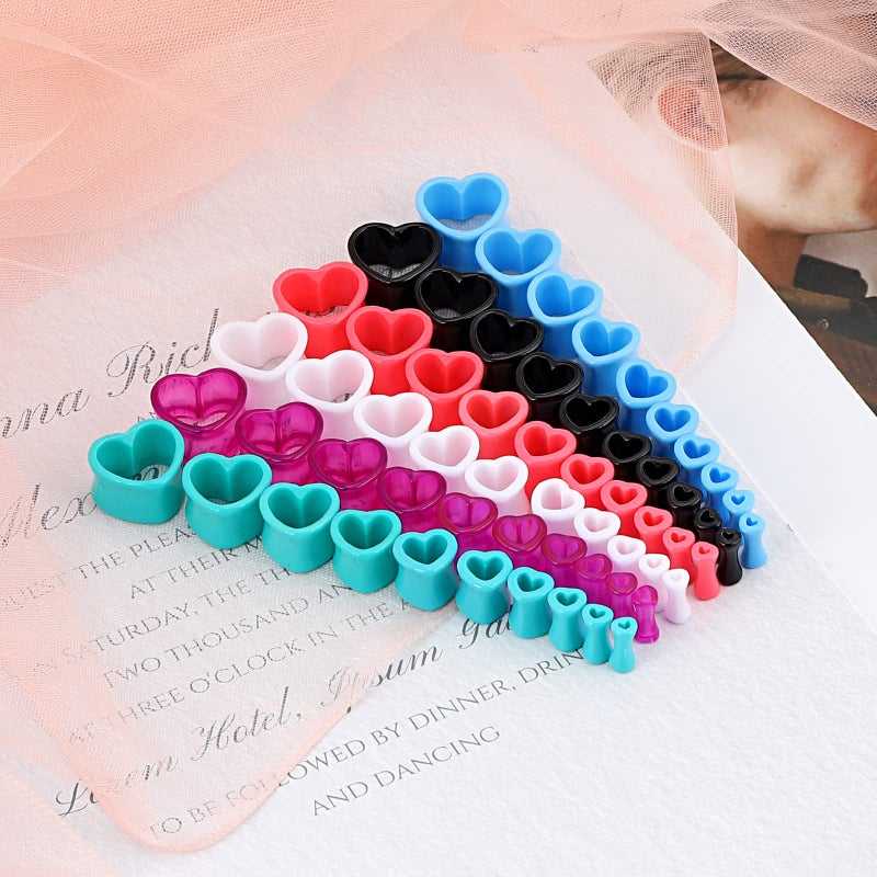 Qmcandy 6 Pairs Acrylic Heart Shape Ear Tunnels Plugs Colorful Gauges for Ears 0g - Image 4