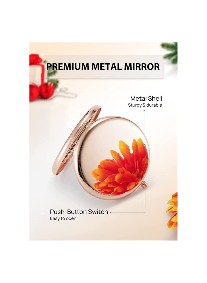 واي آند دي 2 PCS Compact Mirror for Purse, Double-Sided 1X/2X Magnifying Metal Pocket Makeup MirrorsRound, Rose Gold - Image 4