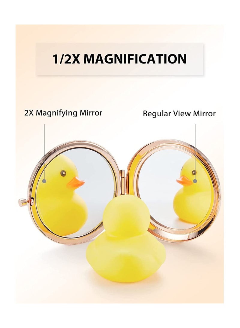 واي آند دي 2 PCS Compact Mirror for Purse, Double-Sided 1X/2X Magnifying Metal Pocket Makeup MirrorsRound, Rose Gold - Image 3