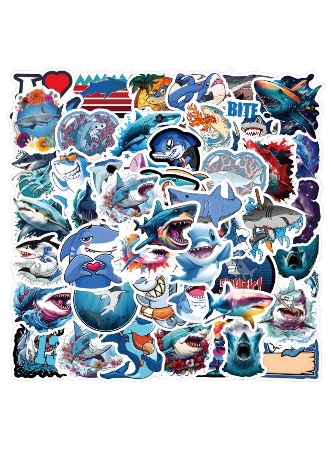 NIBEMINENT 60 Pcs Cartoon Shark Deco Kit Waterproof Stickers, High Definition Printing Bright Colors, Suitable for Laptop Skateboard Luggage Water Bottle Guitar DIY - Image 2