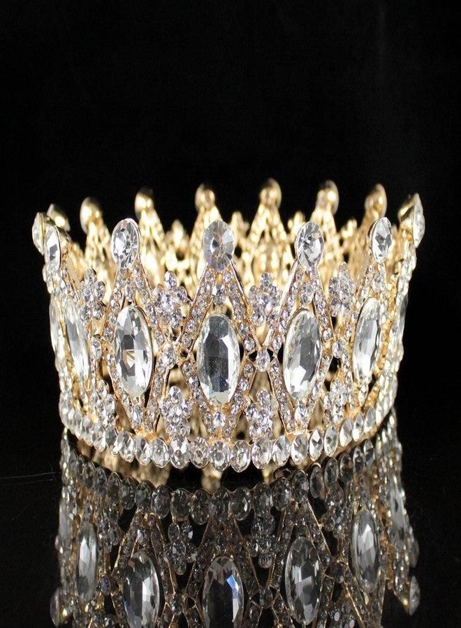 Janefashions STUNNING FULL CROWN AUSTRIAN CRYSTAL RHINESTONE TIARA PAGEANT BRIDAL T1927G GOLD - Image 3