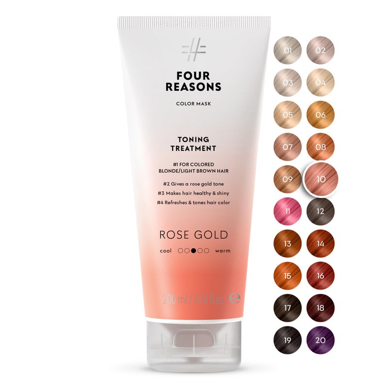 Four Reasons Color Mask - Rose Gold - (19 Colors) Toning Treatment, Color Depositing Conditioner, Tone & Enhance Color-Treated Hair - Semi Permanent Hair Dye, Vegan and Cruelty-Free, 6.76 fl oz - Image 1