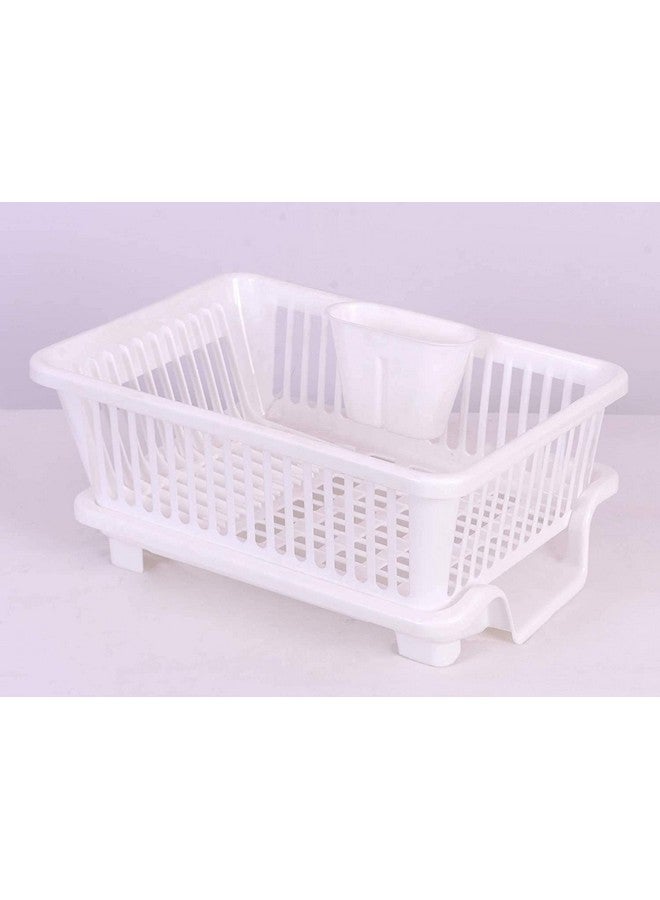 Birdwing 3 in 1 Large Durable Plastic Kitchen Sink Dish Rack Drainer Drying Rack Washing Basket with Tray for Kitchen, Dish Rack Organizers, Utensils Tools Cutlery (White) - Image 4