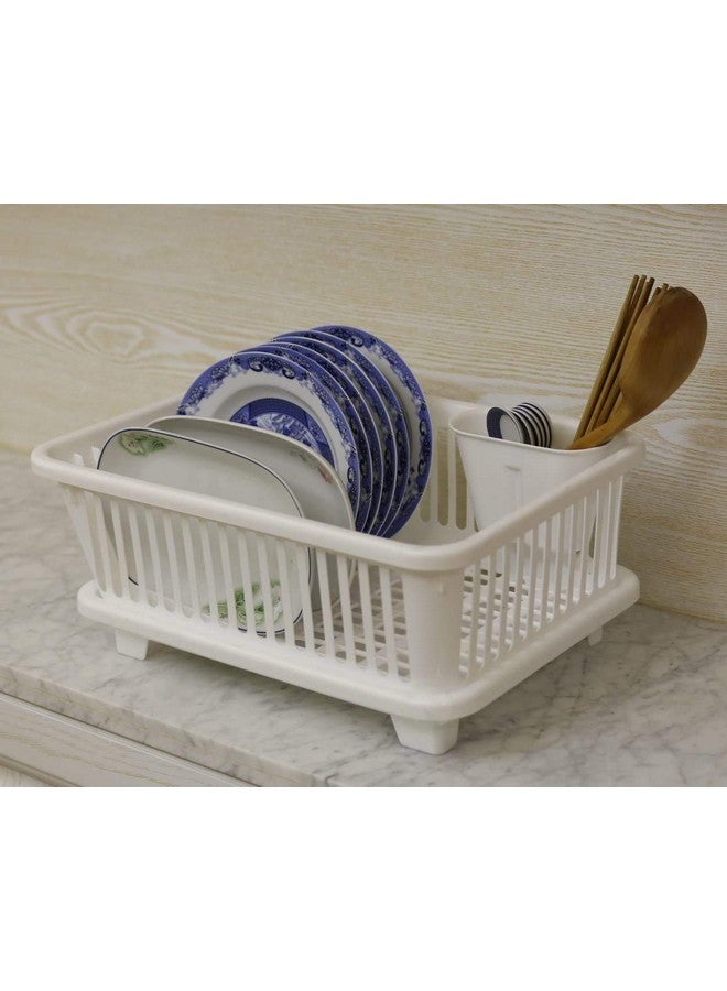 Birdwing 3 in 1 Large Durable Plastic Kitchen Sink Dish Rack Drainer Drying Rack Washing Basket with Tray for Kitchen, Dish Rack Organizers, Utensils Tools Cutlery (White) - Image 3