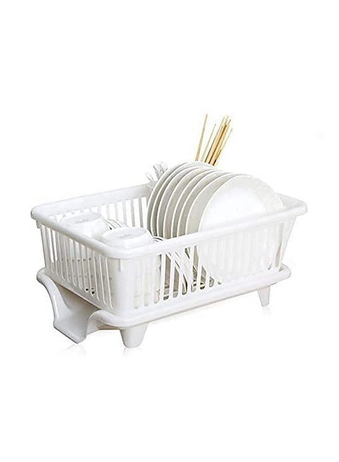 Birdwing 3 in 1 Large Durable Plastic Kitchen Sink Dish Rack Drainer Drying Rack Washing Basket with Tray for Kitchen, Dish Rack Organizers, Utensils Tools Cutlery (White) - Image 1