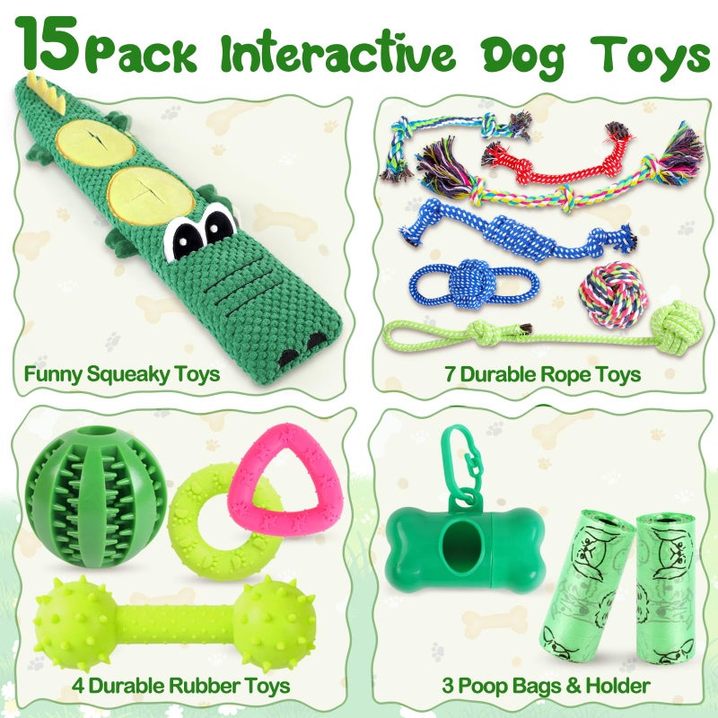 MRSOHRET 15 Pack Puppy Chew Toys for Teething, No Stuffing Squeaky Dog Toys Interactive Puzzle Toy, Dog Enrichment Toy Bundle with Tough Ropes, Treat Balls for Small Medium Large Dog to Keep Them Busy - Image 3