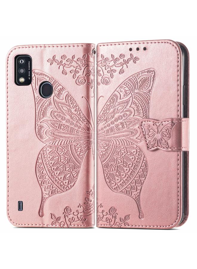 اس-توب جراب جلدي أفقي قابل للطي منقوش عليه زهور حب الفراشات مع حامل وفتحات للبطاقات ومحفظة وحبل لهاتف ZTE Blade A51 - Image 2