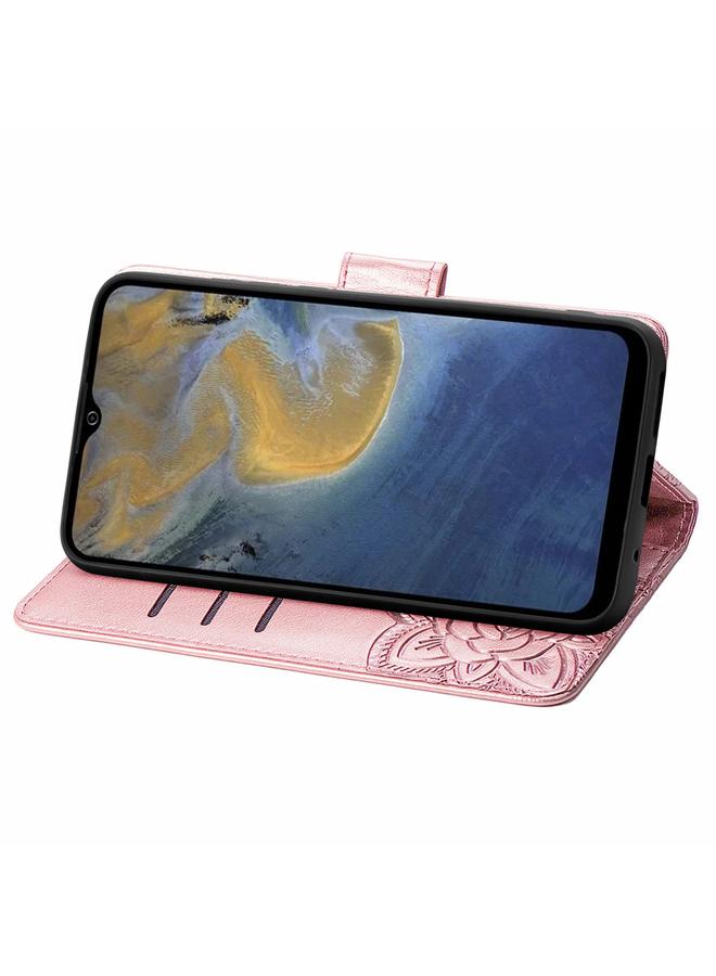 اس-توب جراب جلدي أفقي قابل للطي منقوش عليه زهور حب الفراشات مع حامل وفتحات للبطاقات ومحفظة وحبل لهاتف ZTE Blade A51 - Image 4