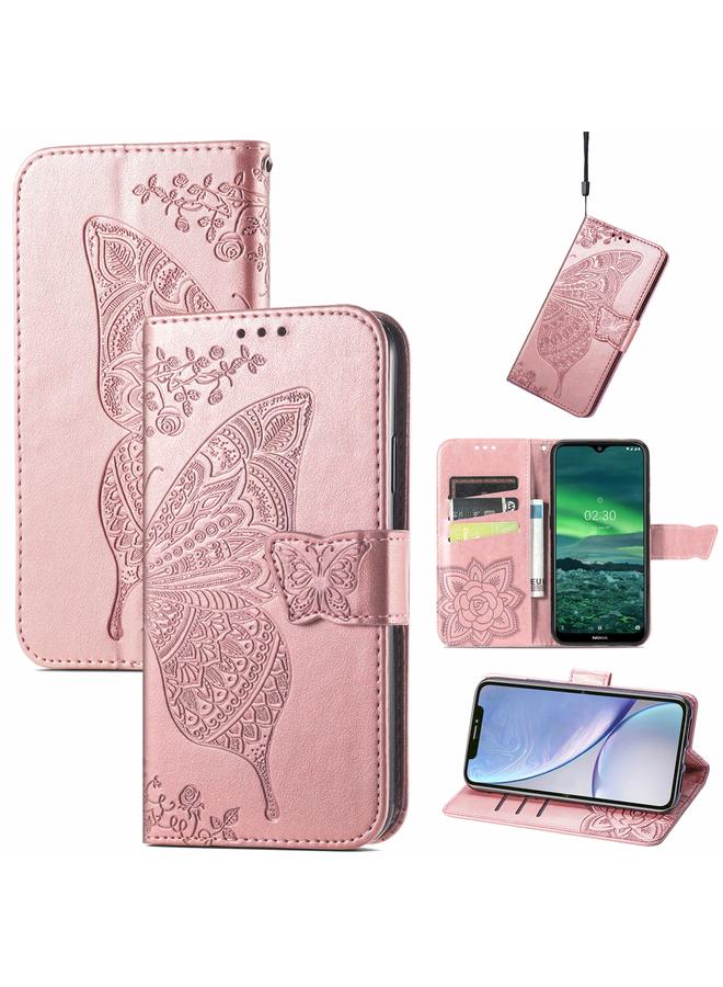 اس-توب جراب جلدي أفقي قابل للطي منقوش عليه زهور حب الفراشات مع حامل وفتحات للبطاقات ومحفظة وحبل لهاتف ZTE Blade A51 - Image 1