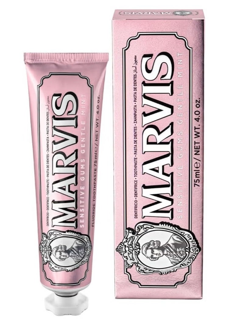 مارفيس اللثة الحساسة معجون أسنان النعناع اللطيف، 75 مل، معجون أسنان ذو نكهة مثيرة يساعد على إزالة اللوحة وتقليل حساسية اللثة، طازجة دائمة