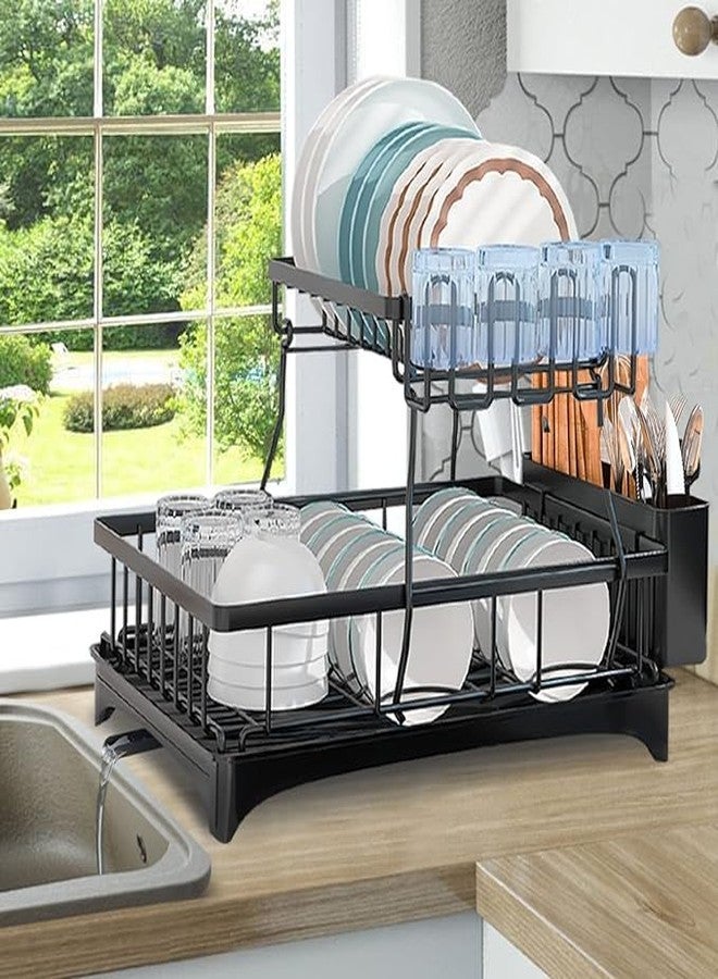 Glaceon Dish Drying Rack with Drainboard, 2 Tier Dish Rack Dish Drying Rack for Kitchen Counter with Cutting Board Rack - Image 3