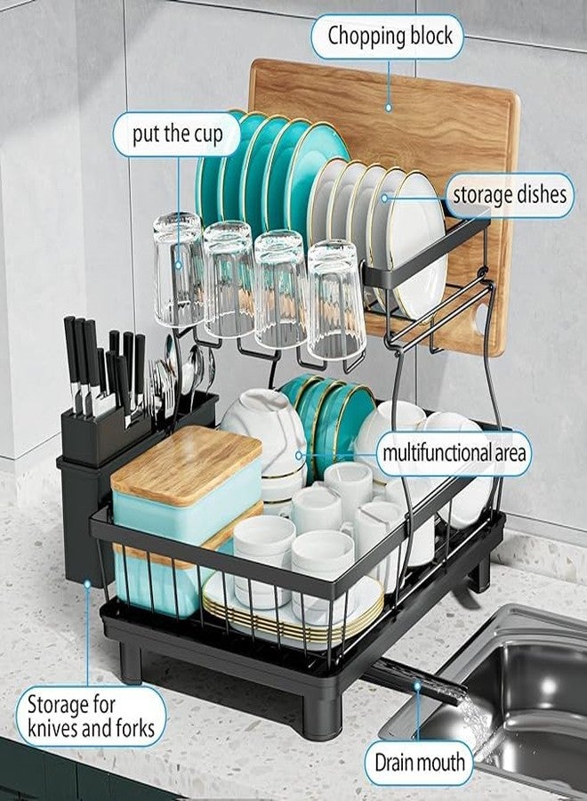 Glaceon Dish Drying Rack with Drainboard, 2 Tier Dish Rack Dish Drying Rack for Kitchen Counter with Cutting Board Rack - Image 5