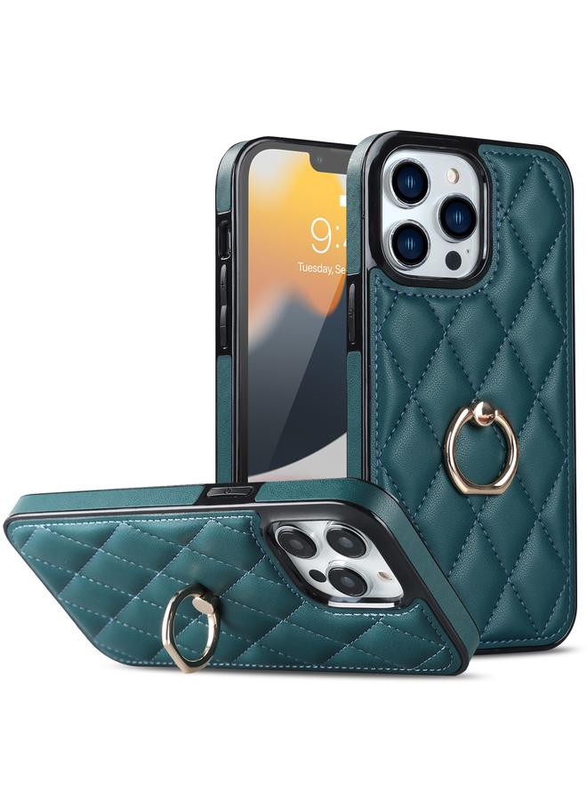 S-TOP Case For iPhone 13 Pro Rhombic PU Leather Phone Case with Ring Holder - Image 1