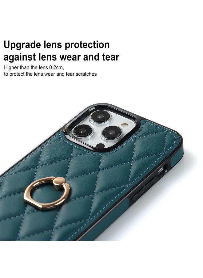 S-TOP Case For iPhone 13 Pro Rhombic PU Leather Phone Case with Ring Holder - Image 5