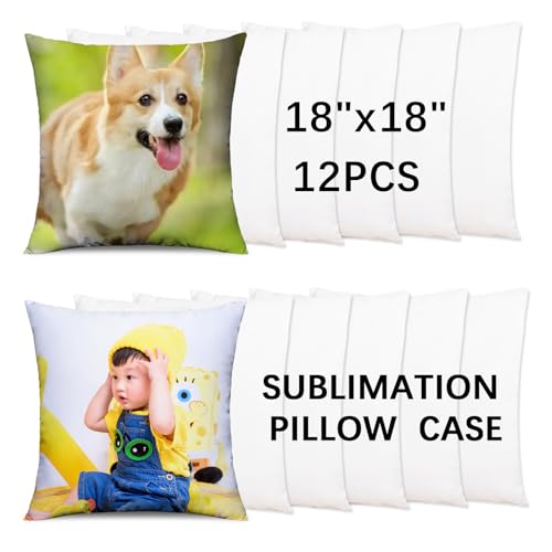 OKBA 12Pcs Sublimation Blanks Pillow Cases White Cushion Covers Blanks Throw Pillow Covers Heat Transfer DIY Custom Picture Pillow Covers Glossy Satin Cushion Covers(18 x 18 inches) - Image 1