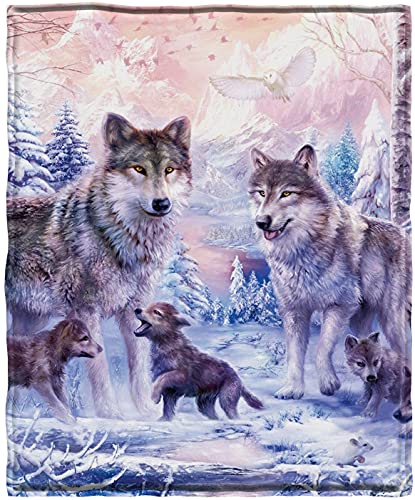 KYKU Pink Wolf Blankets and Throws Fleece Wolves Blanket Snow Decorative Animal for Adults and Kids Family Love Design Pretty Art Gift Home Decorative Living Room Sofa Hug Plush Soft Beding Nap Cozy