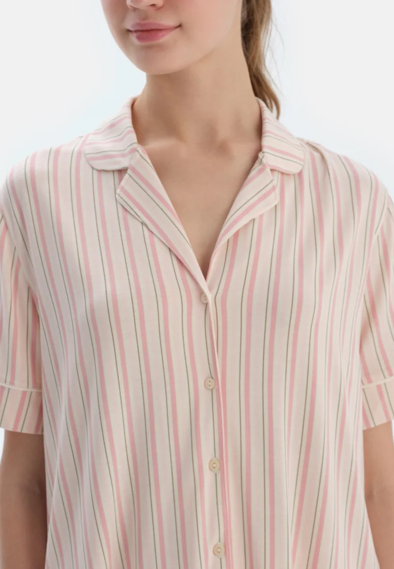 dagi  Striped Regular/Classic Fit Shirt & Trousers Pajama Sets Spread Collar Cotton Blend Sleepwear for Women | Best Price UAE