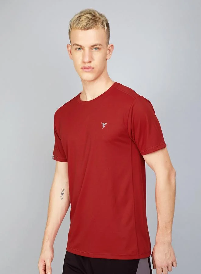 Technosport Men Solid Slim Fit Crew Neck T-Shirt