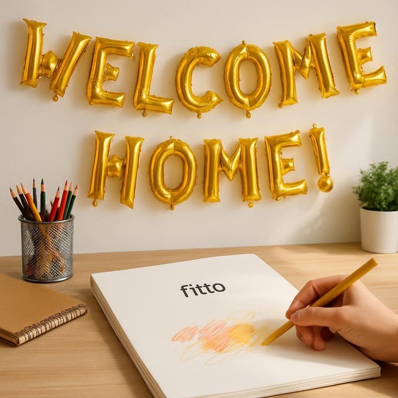 Fitto 40cm Welcome Home Letter Balloons – Gold Alphabet Foil Mylar for Welcome Party, Home & Event Decoration, UAE - Image 2