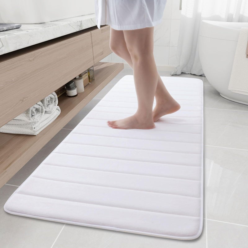 Buganda Memory Foam Bath Mat 70 x 24 Ultra Soft and NonSlip Bathroom Rugs Water Absorbent and Machine Washable Bath Rug Runner for Bathroom Shower and Tub White