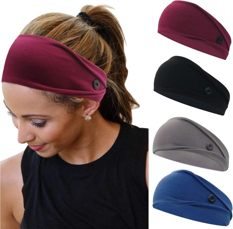 Headbands for Women Nurses Doctors with Buttons Elastic Yoga Hair Bands Accessories Non Slip 4 Pcs