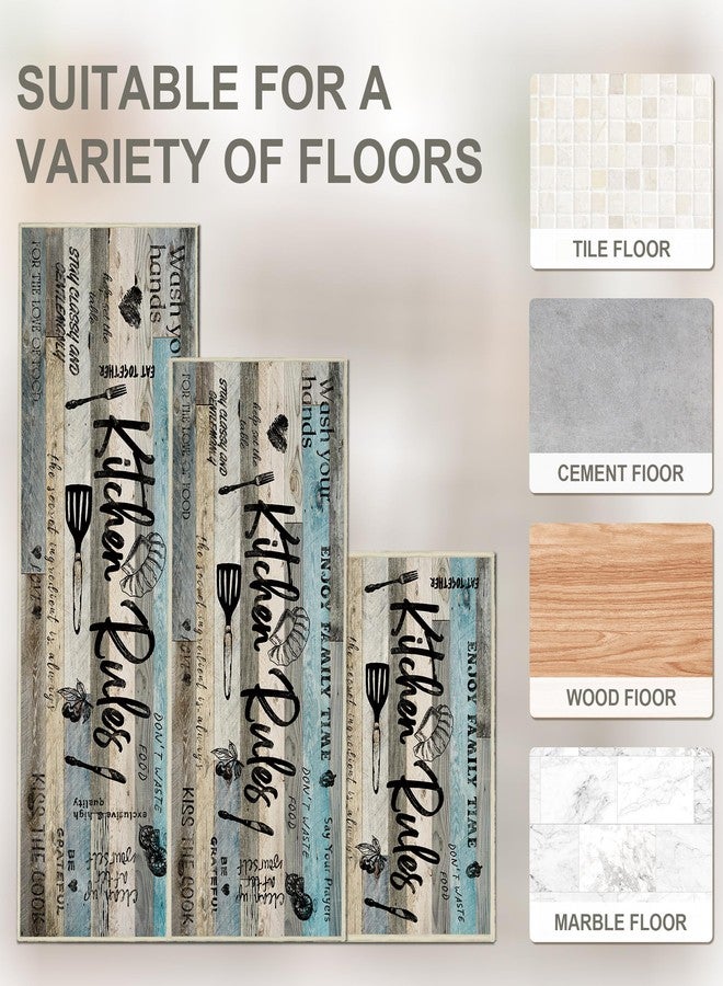 Tritard 100% Non Slip 3 Piece Kitchen Rugs Set with Runner, Farmhouse Washable Kitchen Mats for Floor, Ultra Soft Kitchen Floor Mats Carpet Runner Rugs for Sink, Entryway, Laundry Room, Teal Gray - Image 4