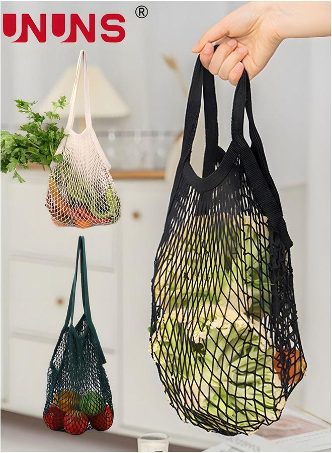 UNUNS Mesh Tote Bags,3 Pack Fruit Net Shopping Bag,Reusable Grocery Bag,3 Colors - Image 1
