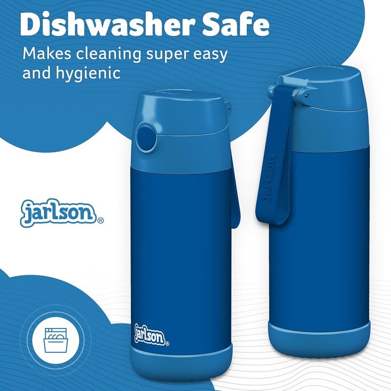 Jarlson قارورة مياه أطفال جارلسون® شا��لي [12 أونصة] - قارورة ترمس فولاذية مقاومة للصدأ مع قشة - قارورة مياه معزولة مقاومة للانسكاب للمدرسة والرياضة - كوب ترمس للأولاد والبنات (أزرق) - Image 3