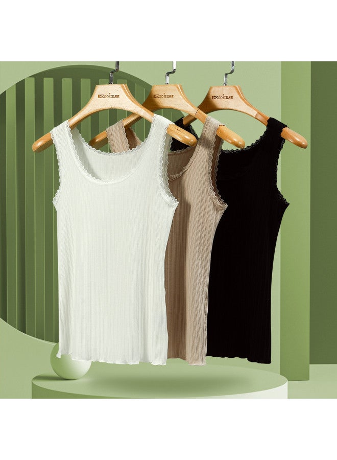 Red Bean Vertical Striped Vest, Women'S Camisole, Breathable Layering Tank, Lace Trim Sleeveless Top, Sports Casual Vest For Women - Image 5