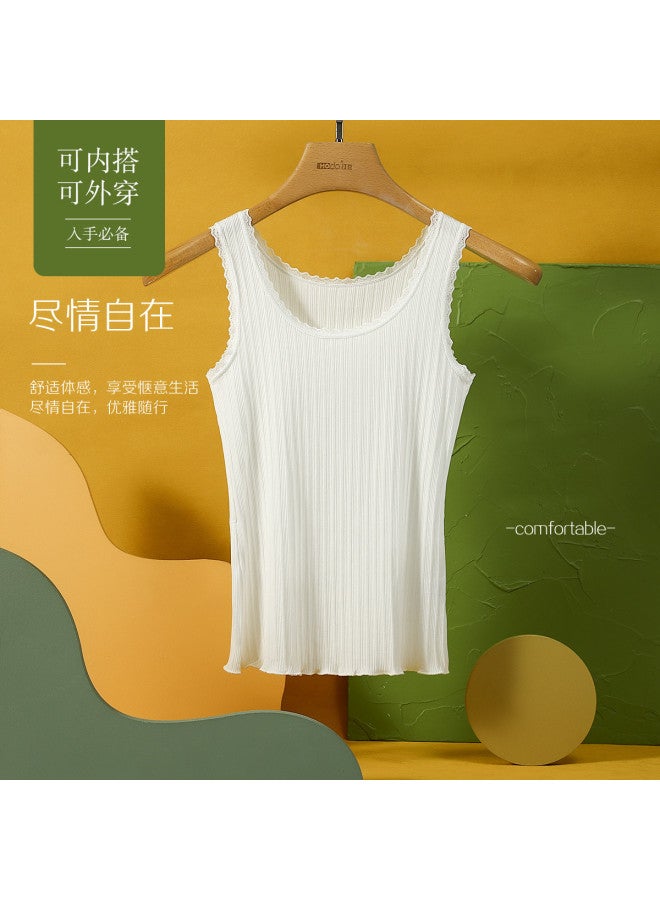 Red Bean Vertical Striped Vest, Women'S Camisole, Breathable Layering Tank, Lace Trim Sleeveless Top, Sports Casual Vest For Women - Image 3