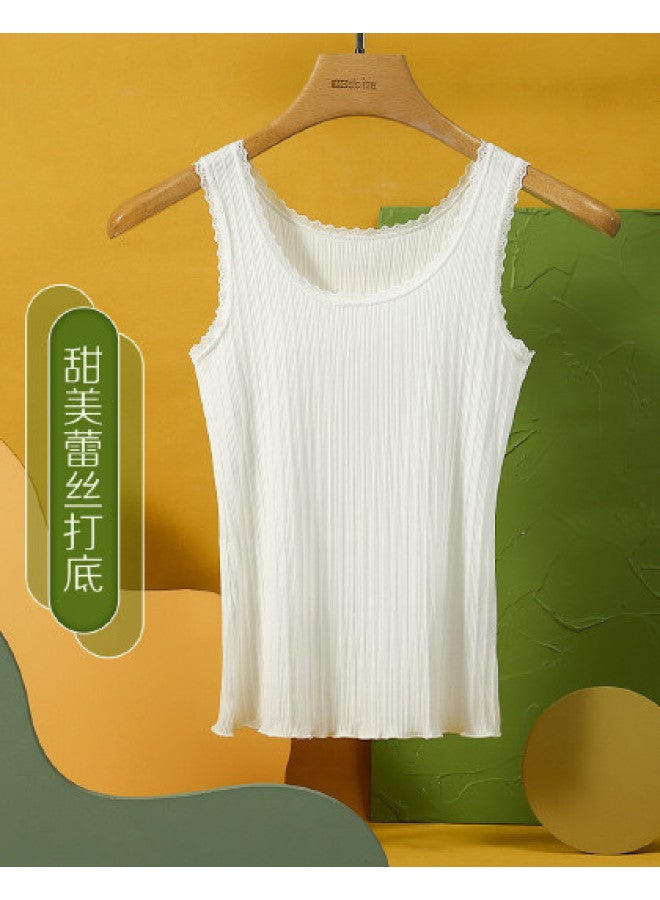 Red Bean Vertical Striped Vest, Women'S Camisole, Breathable Layering Tank, Lace Trim Sleeveless Top, Sports Casual Vest For Women - Image 1