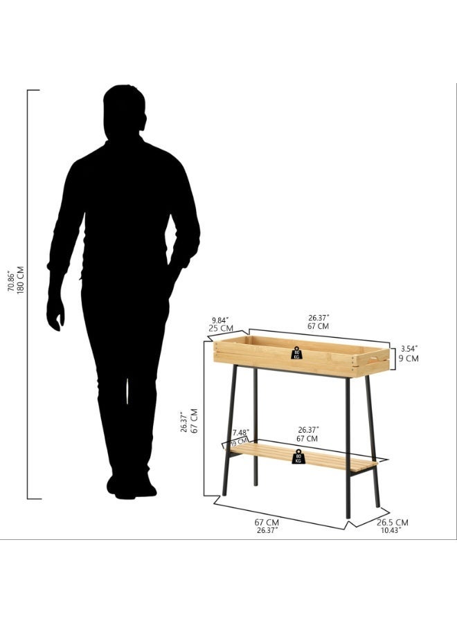 أوبتيا حامل نباتات من الخيزران داخلي، طاولة نباتات صغيرة من الخشب ذات طبقتين، حامل نباتات طويل للنباتات الداخلية، رف نباتات لعتبة النافذة، حامل أواني زهور، مقعد نباتات، رف نباتات لغرفة المعيشة والشرفة الخارجية - Image 3