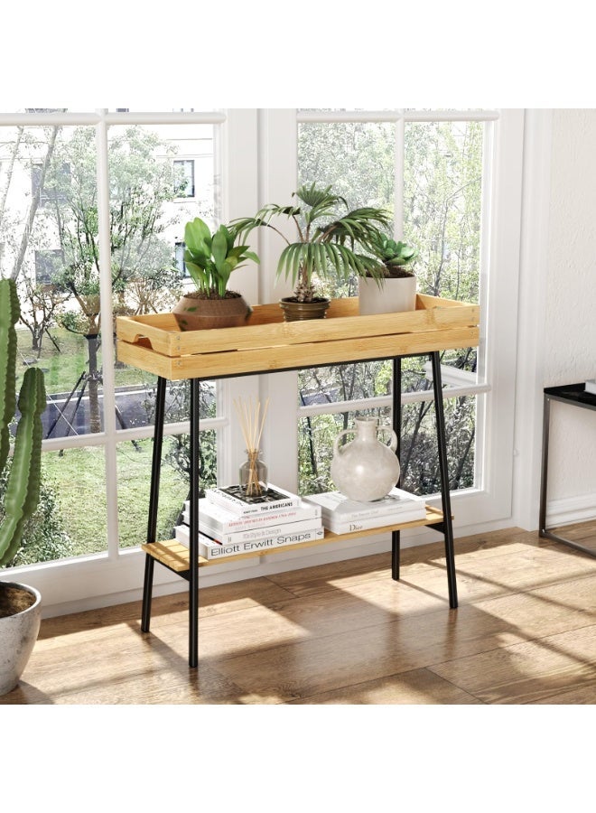 أوبتيا حامل نباتات من الخيزران داخلي، طاولة نباتات صغيرة من الخشب ذات طبقتين، حامل نباتات طويل للنباتات الداخلية، رف نباتات لعتبة النافذة، حامل أواني زهور، مقعد نباتات، رف نباتات لغرفة المعيشة والشرفة الخارجية - Image 2