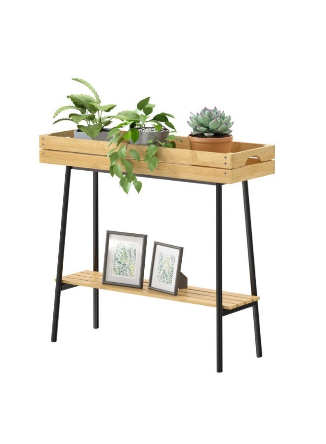 أوبتيا حامل نباتات من الخيزران داخلي، طاولة نباتات صغيرة من الخشب ذات طبقتين، حامل نباتات طويل للنباتات الداخلية، رف نباتات لعتبة النافذة، حامل أواني زهور، مقعد نباتات، رف نباتات لغرفة المعيشة والشرفة الخارجية - Image 1