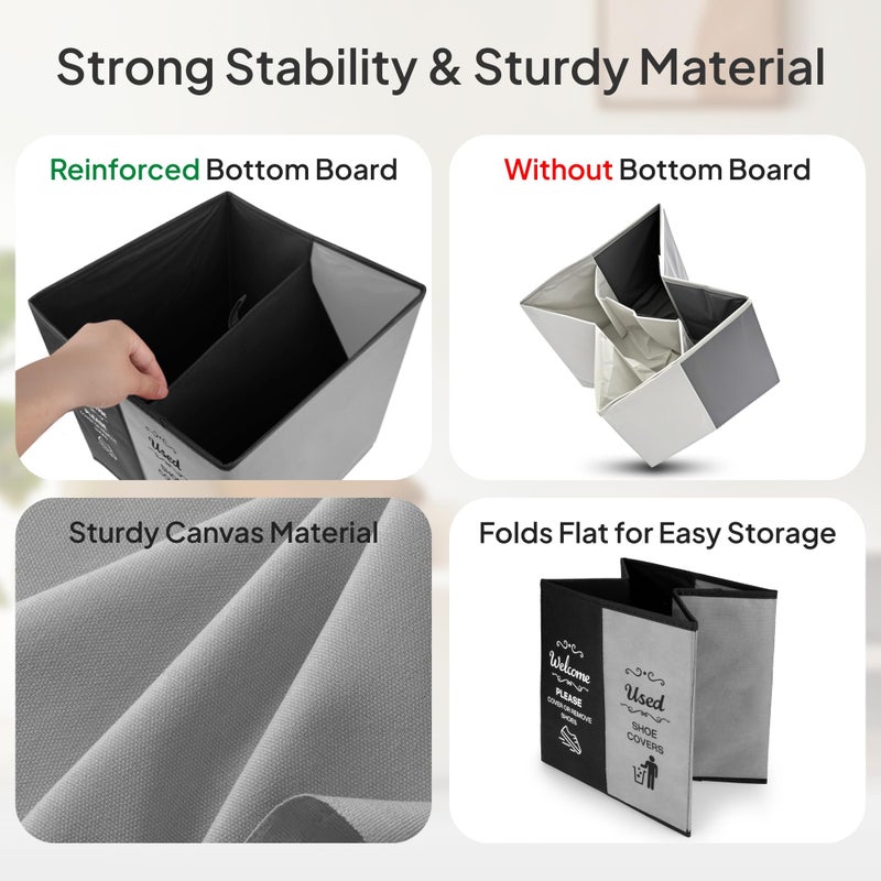 Opret 2 Compartment Large Shoe Cover Box Black Grey, Real Estate Agent Supplies, Disposable Shoe Cover Dispenser Box for Open House, Foldable Storage Bin - Image 4