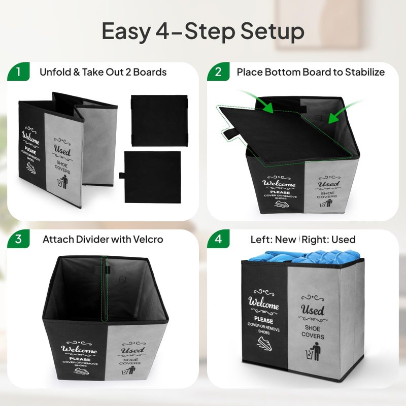 Opret 2 Compartment Large Shoe Cover Box Black Grey, Real Estate Agent Supplies, Disposable Shoe Cover Dispenser Box for Open House, Foldable Storage Bin - Image 5