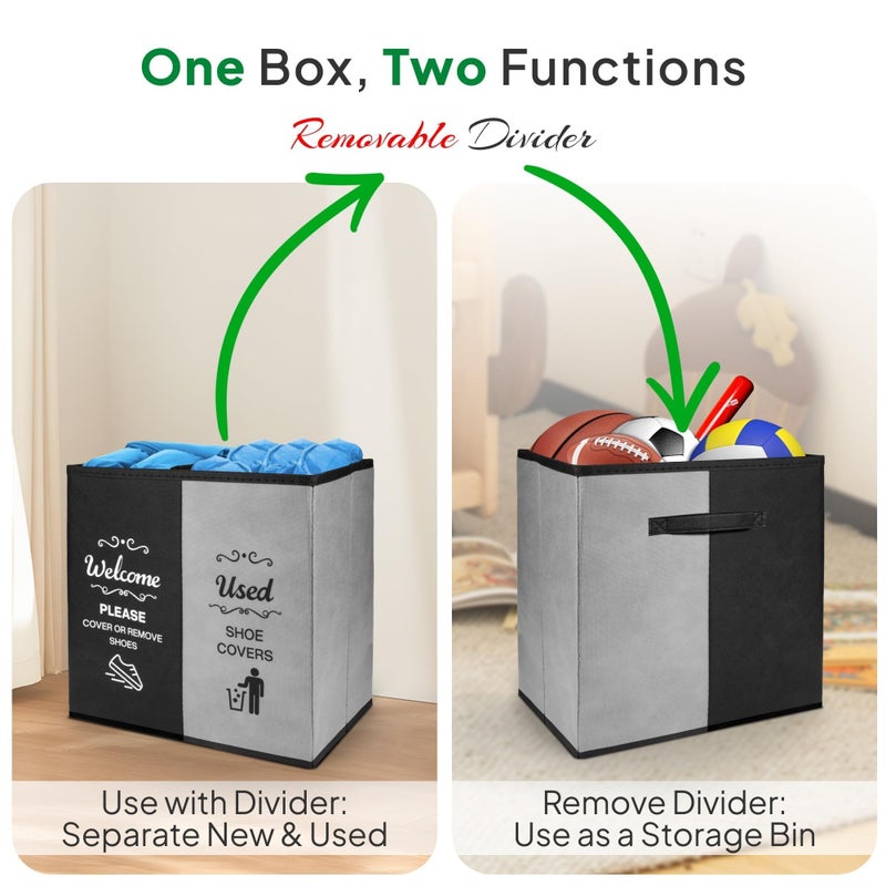 Opret 2 Compartment Large Shoe Cover Box Black Grey, Real Estate Agent Supplies, Disposable Shoe Cover Dispenser Box for Open House, Foldable Storage Bin - Image 3