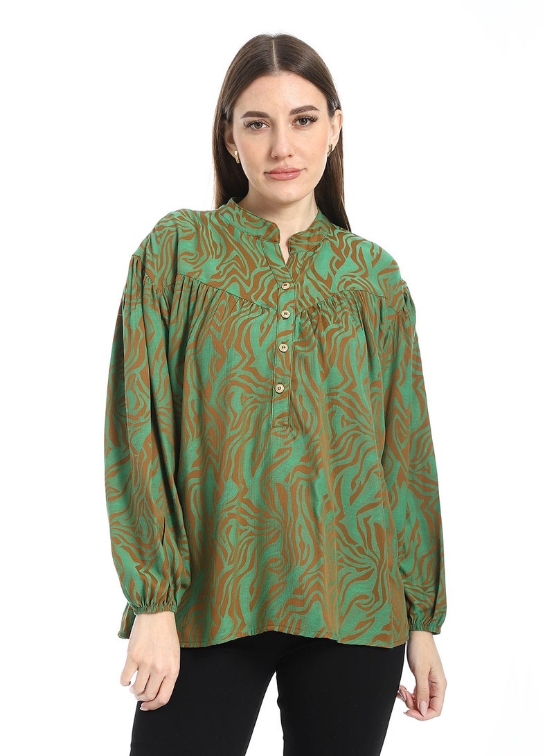 Coctail 5639-satin blouse-olive - Image 1